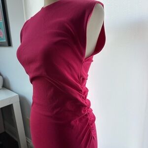 Zara medium fuchsia maxi body-con dress. Ruching at waist. Great condition.